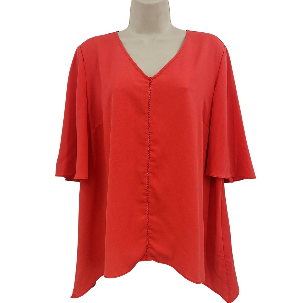 Chico's Blouse Womens 2 Large Coral V-Neck Tunic Top Flutter Sleeve High Low Hem